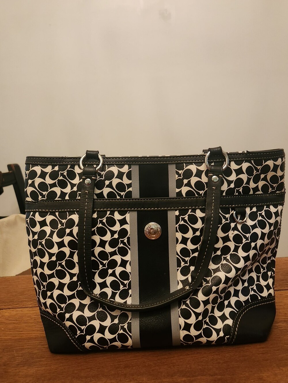 Coach Vintage Black and White Signature Stripe Tote Circa 2010